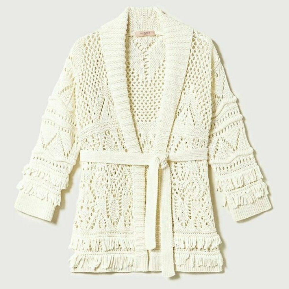 NWT TWINSET MILANO LACE FRINGE‎ CARDIGAN JACKET S